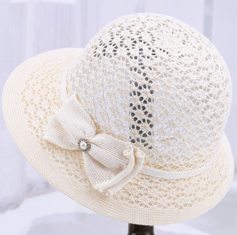 Womens Wide Brim Straw Sun Hat with Lace Bow Detail